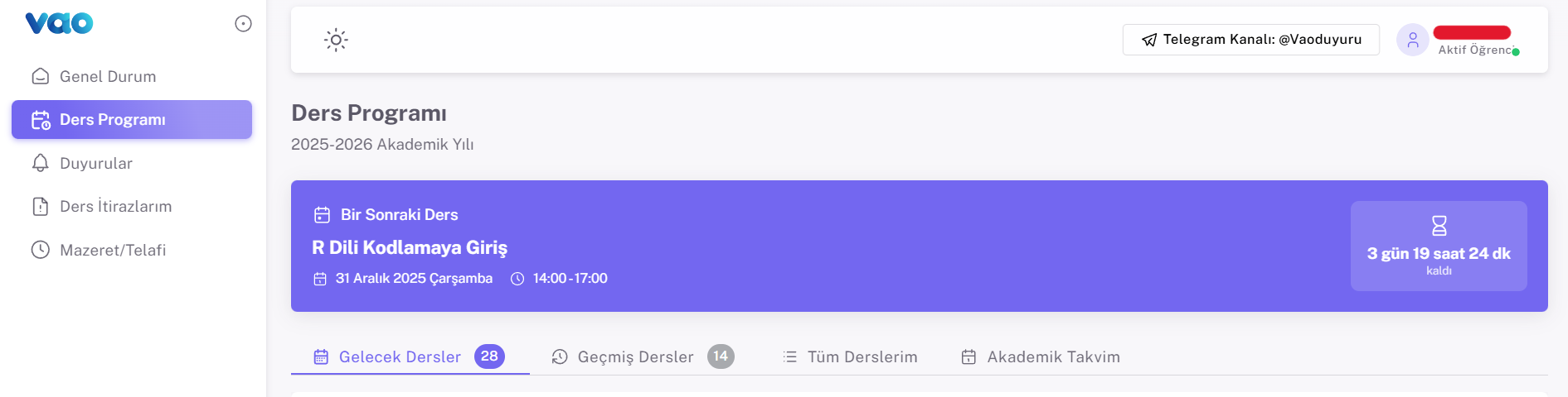 Ders Programı Genel Görünüm