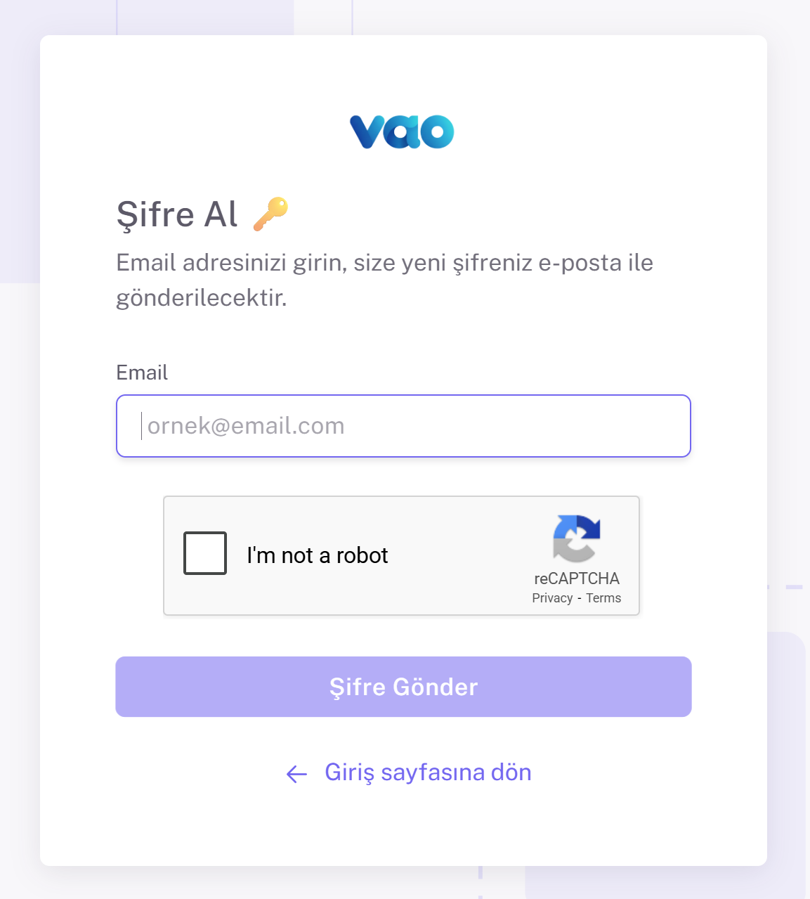 Şifre Al sayfası