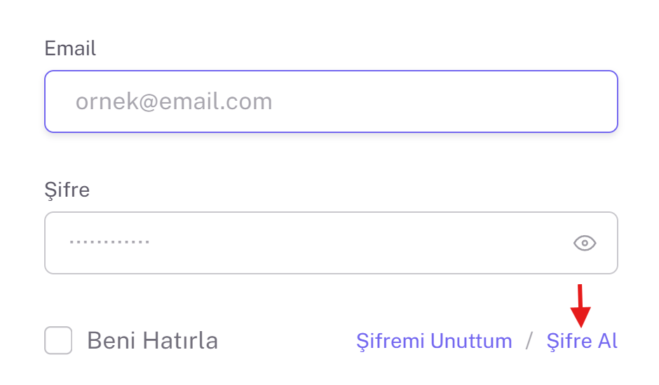 Şifre Al bağlantısı