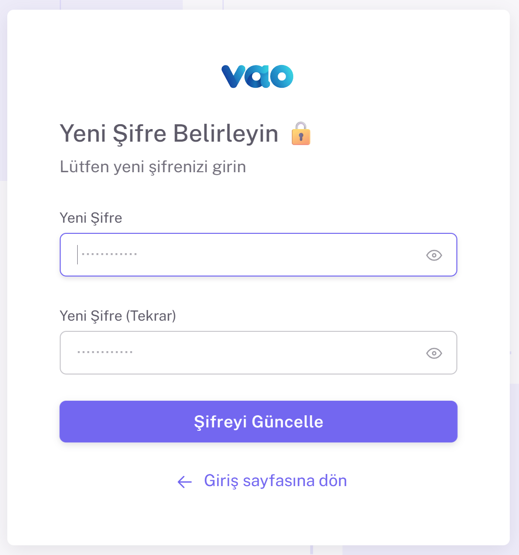 Yeni şifre belirleme