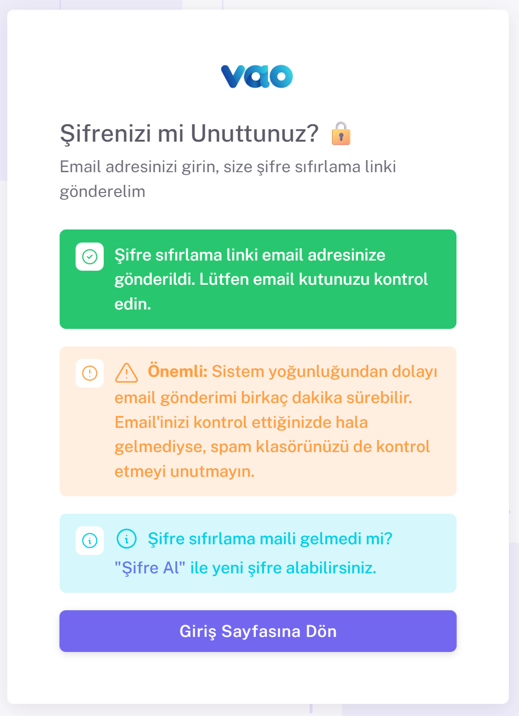 Şifre sıfırlama onayı